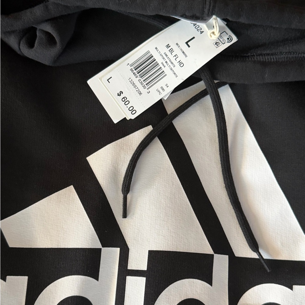 🔥NWT ADIDAS HOODIE / SIZE L BLACK - Picture 2 of 4